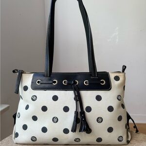Vintage Dooney & Bourke Polka Dot Canvas & Leather Tote Bag